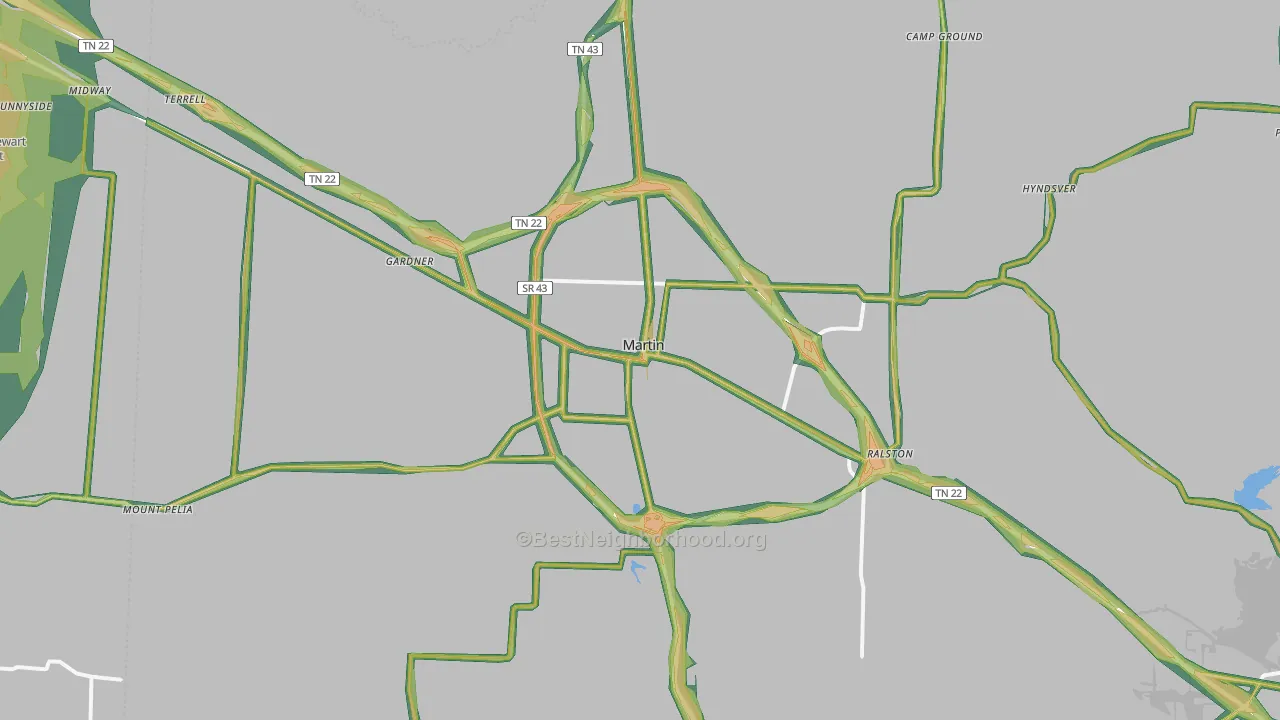 Martin, TN Map of Noise Levels in Martin