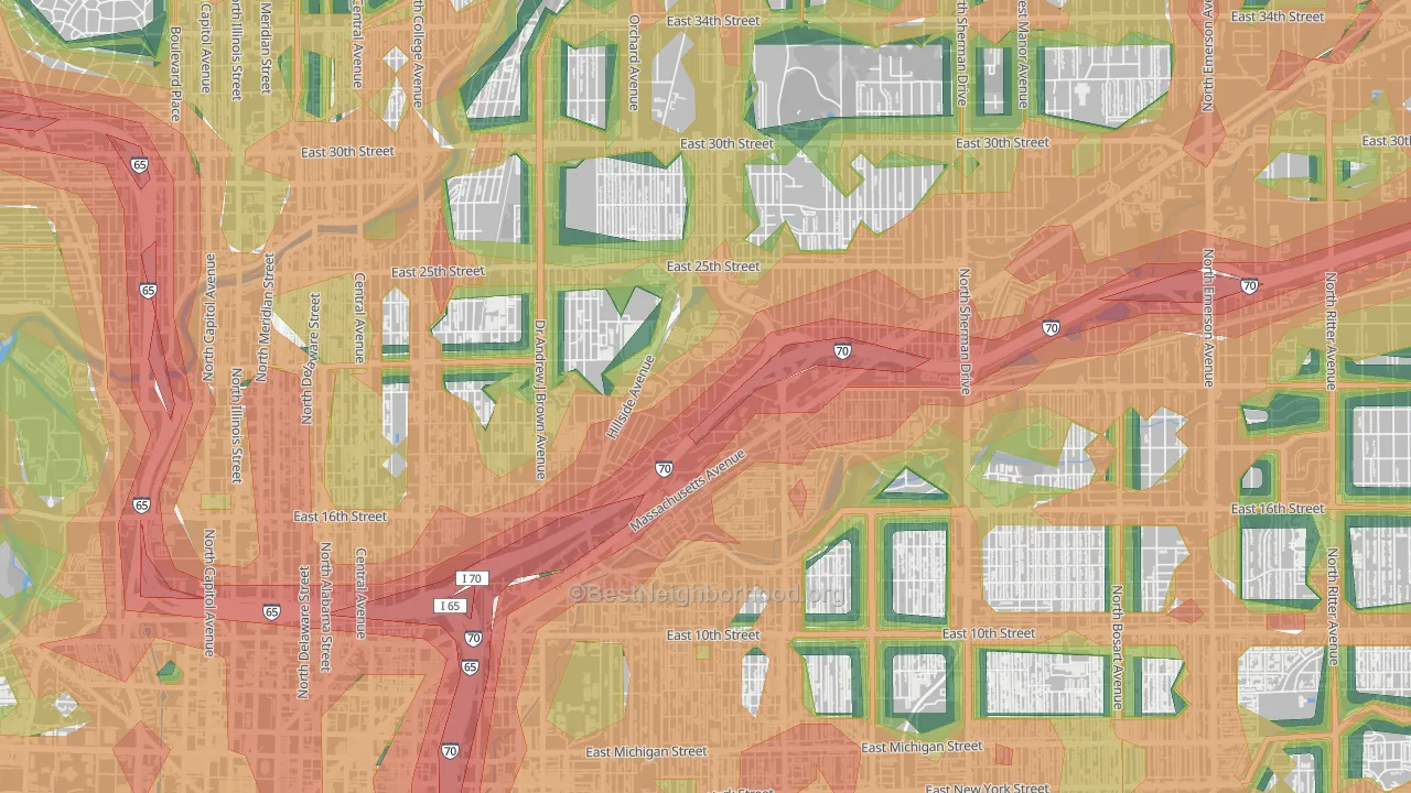 Martindale-Brightwood, Indianapolis, IN Map of Noise Levels in Martindale-Brightwood
