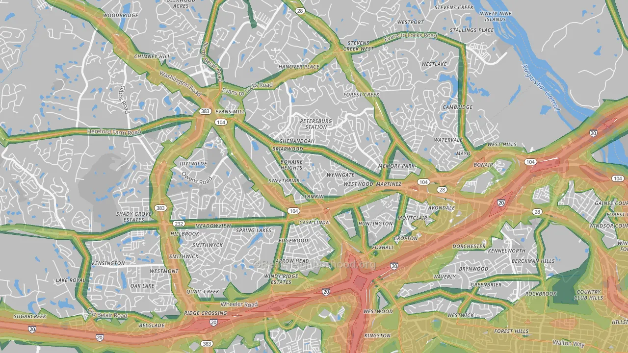 Martinez, GA Map of Noise Levels in Martinez