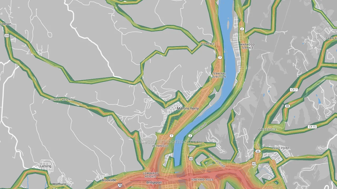 Martins Ferry, OH Map of Noise Levels in Martins Ferry