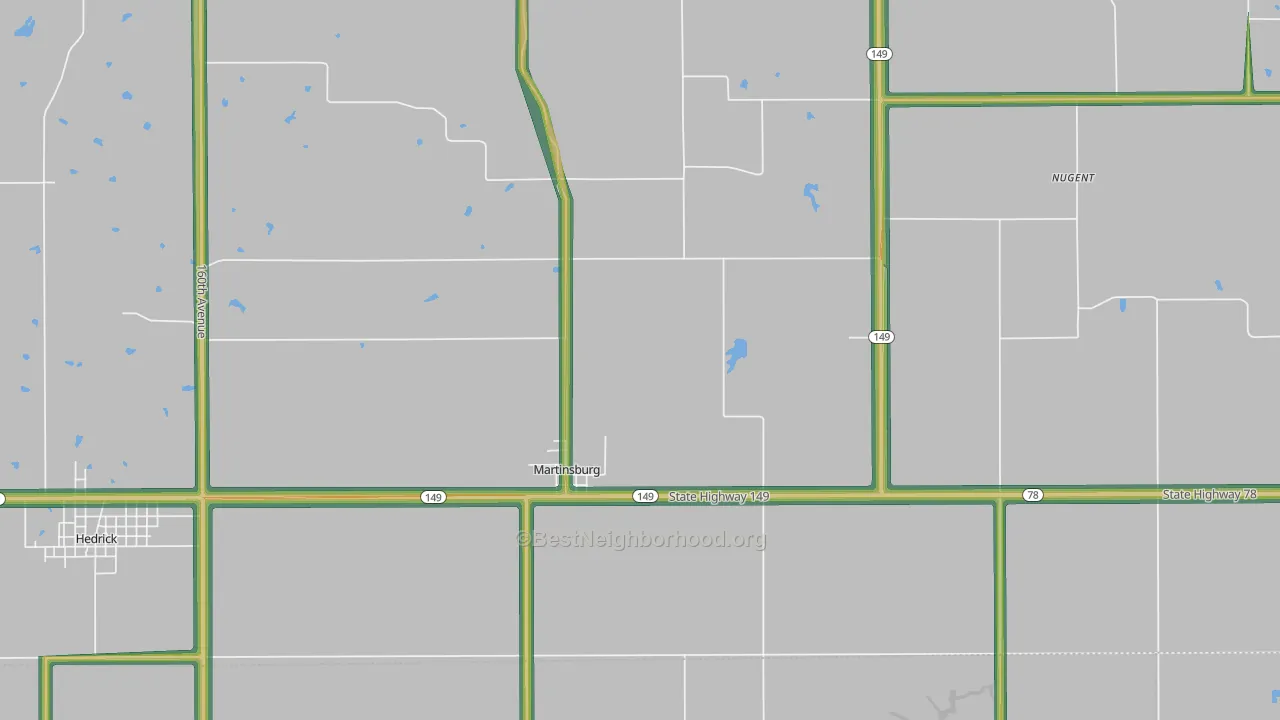 Martinsburg, IA Map of Noise Levels in Martinsburg