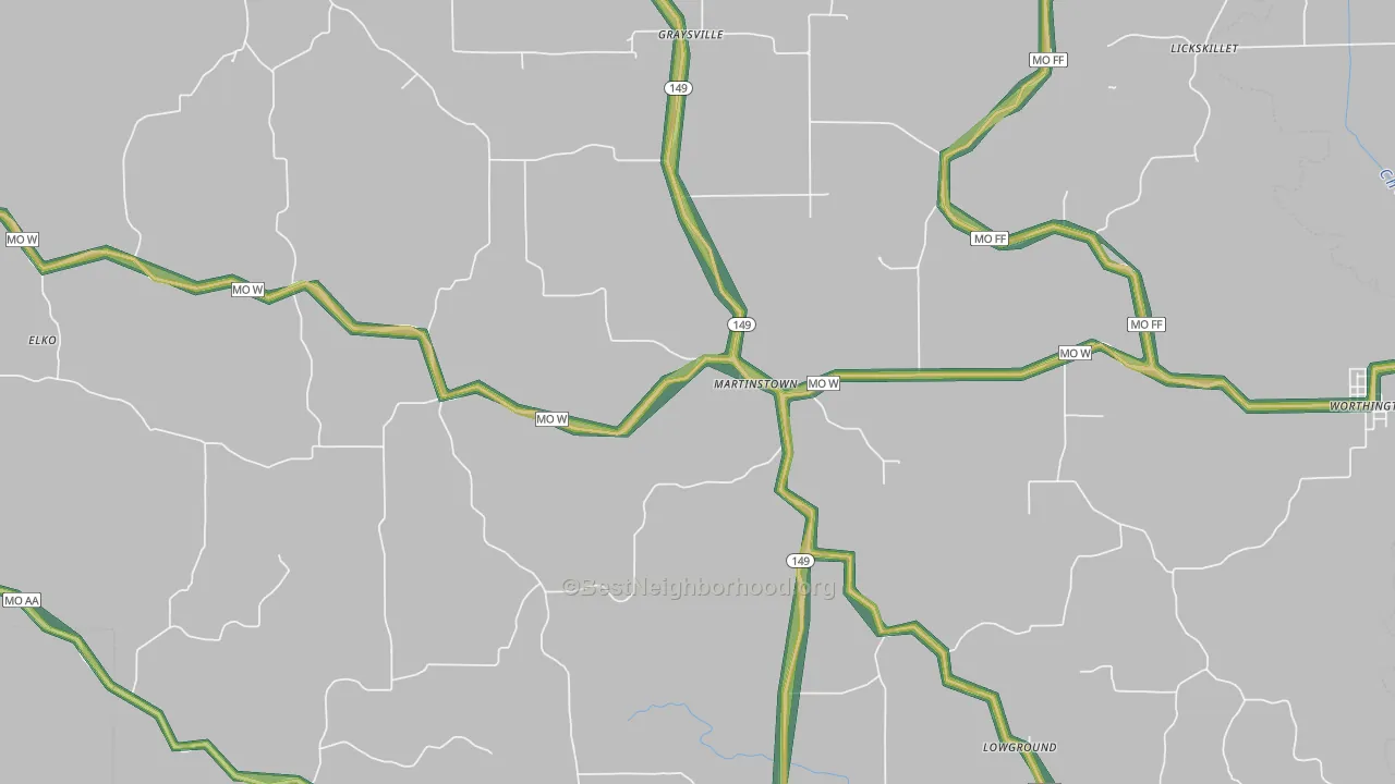 Martinstown, MO Map of Noise Levels in Martinstown