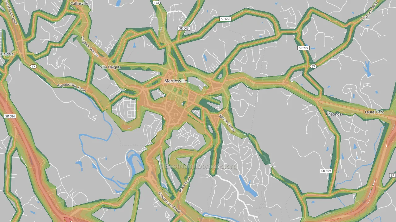 Martinsville City, VA Map of Noise Levels in Martinsville City