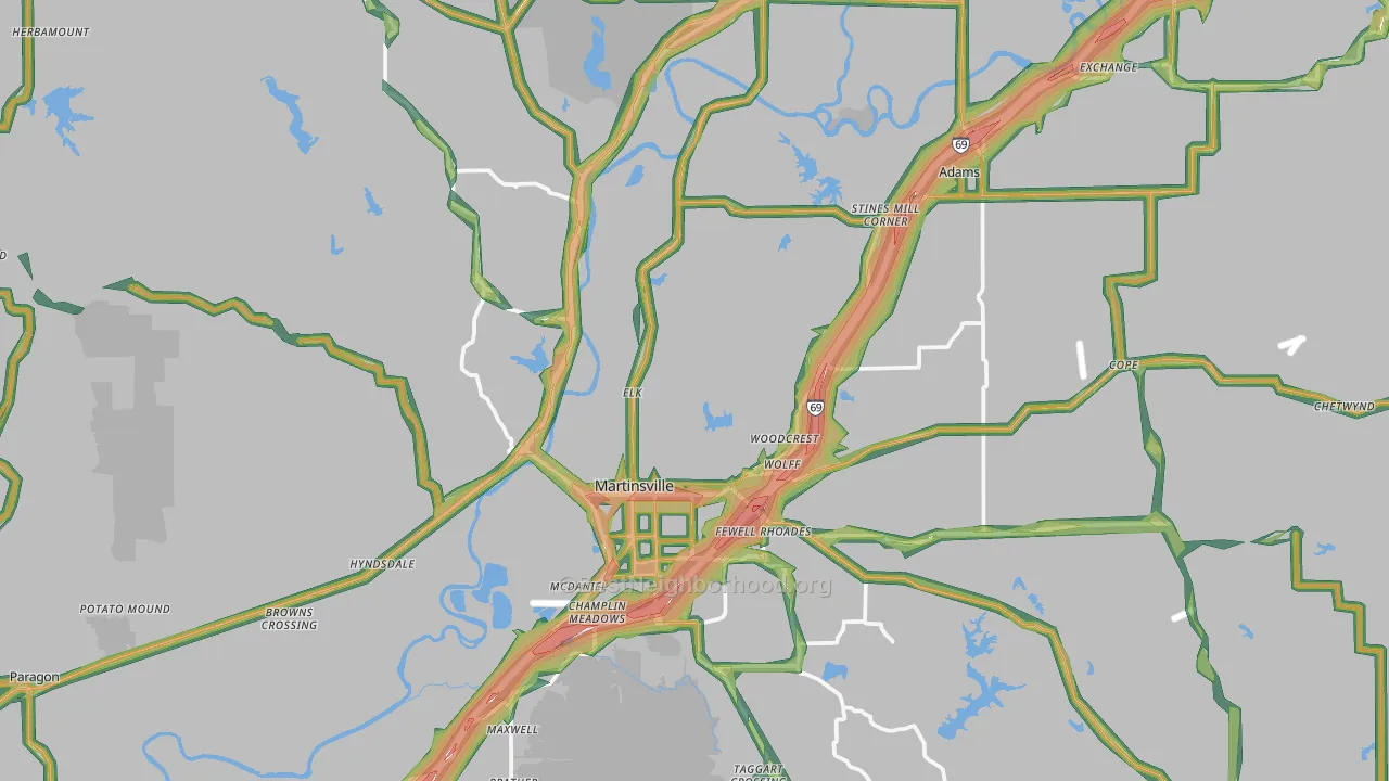 Martinsville, IN Map of Noise Levels in Martinsville