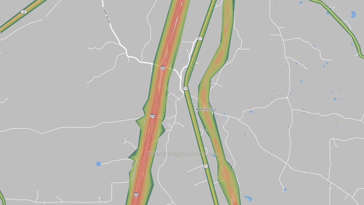 Martinsville, MS Map of Noise Levels in Martinsville
