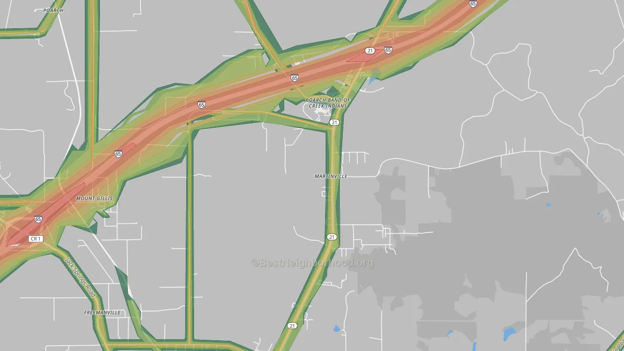 Martinville, AL Map of Noise Levels in Martinville
