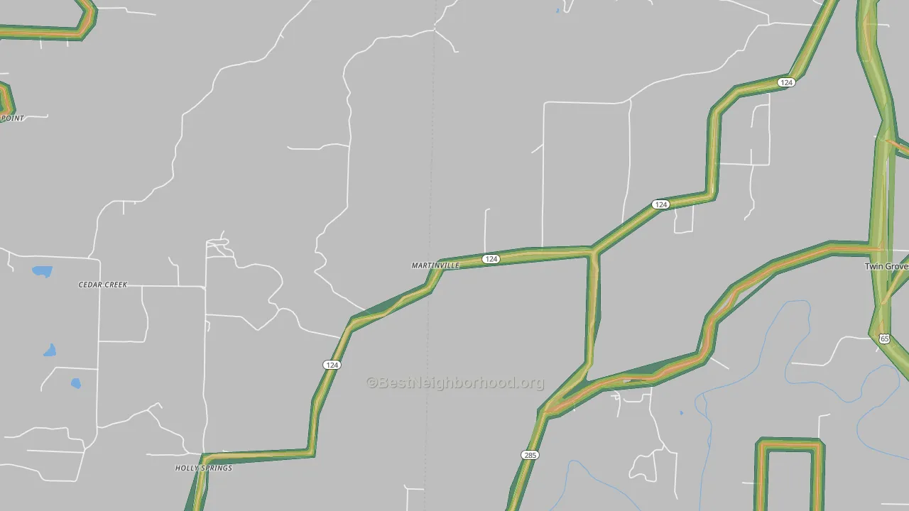Martinville, AR Map of Noise Levels in Martinville