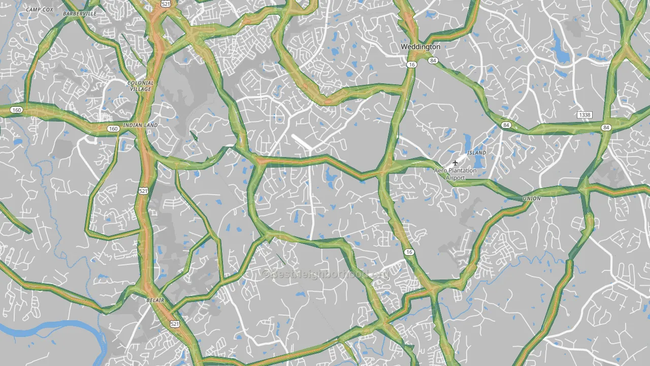 Marvin, NC Map of Noise Levels in Marvin