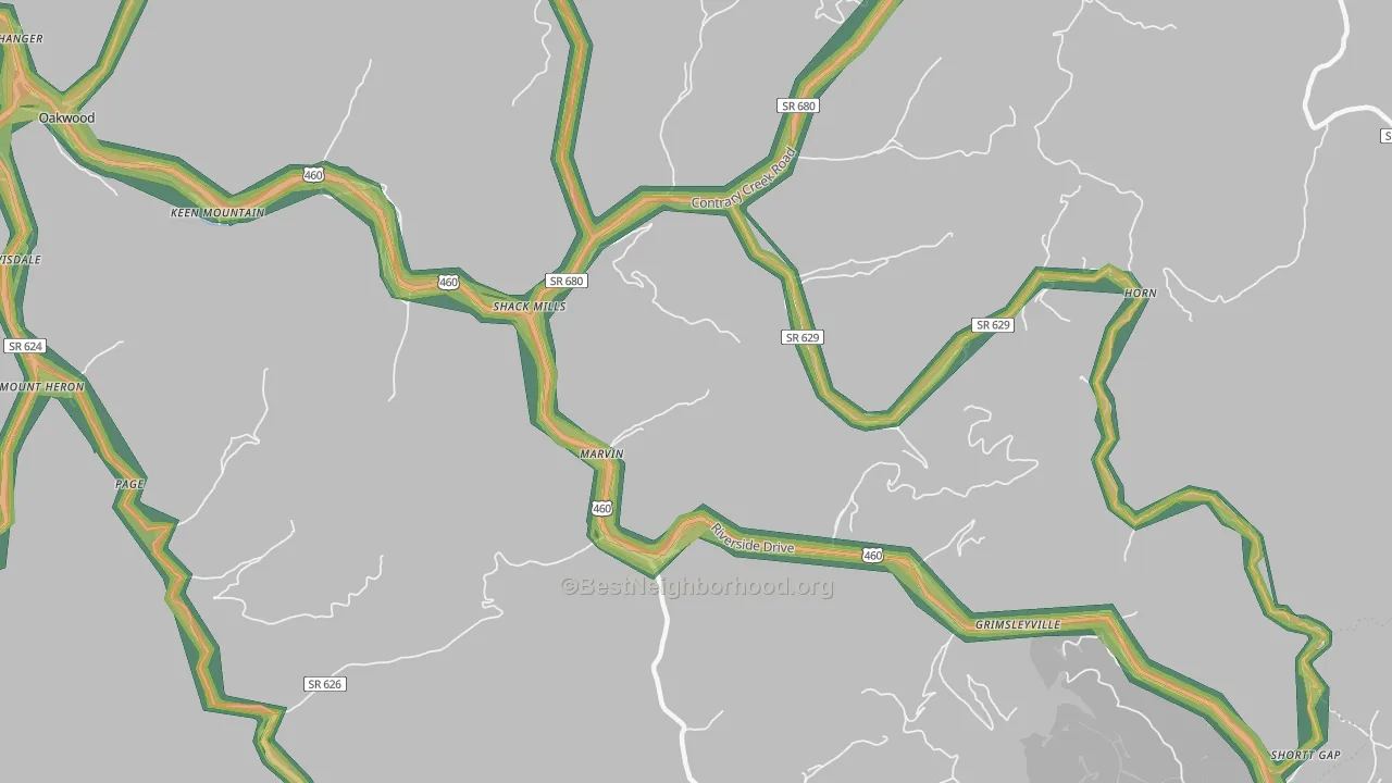 Marvin, VA Map of Noise Levels in Marvin