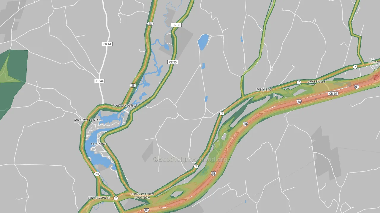 Maryland, NY Map of Noise Levels in Maryland