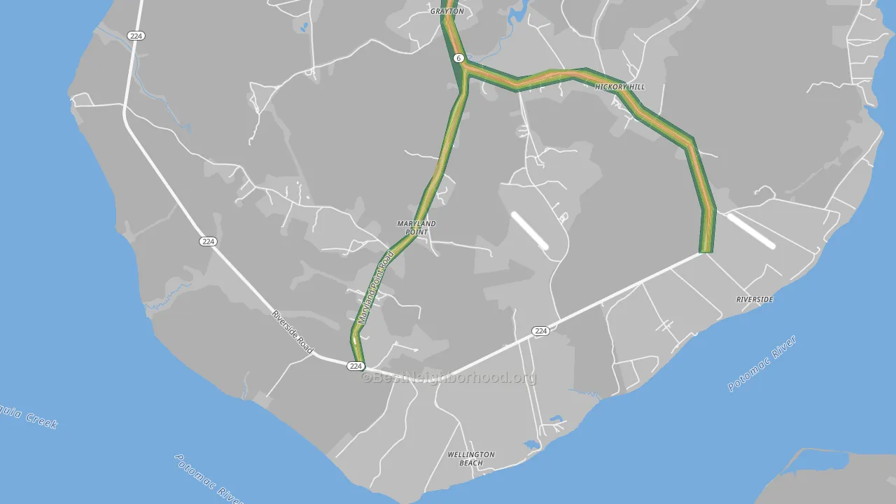 Maryland Point, MD Map of Noise Levels in Maryland Point