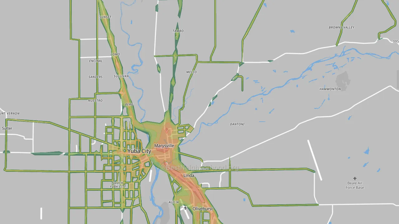 Marysville, CA Map of Noise Levels in Marysville