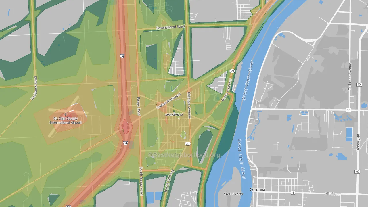 Marysville, MI Map of Noise Levels in Marysville