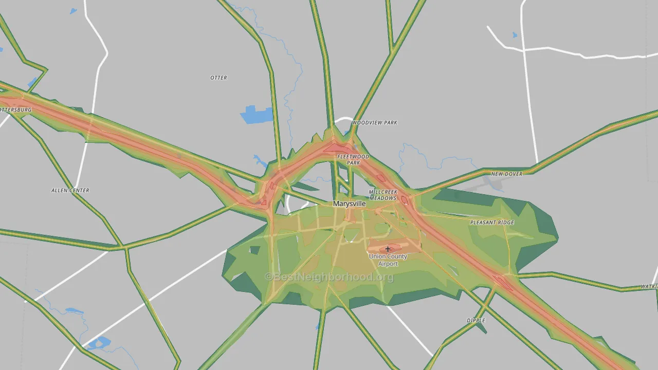Marysville, OH Map of Noise Levels in Marysville