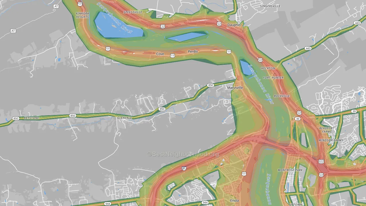 Marysville, PA Map of Noise Levels in Marysville