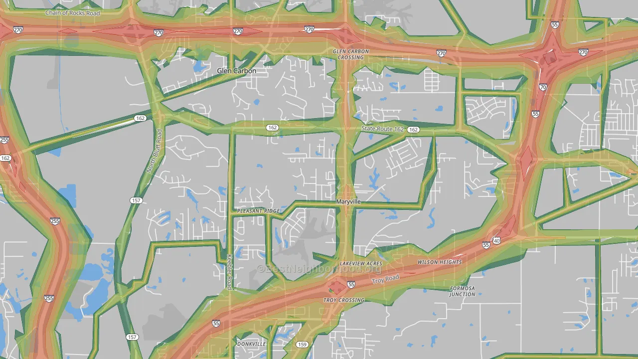 Maryville, IL Map of Noise Levels in Maryville