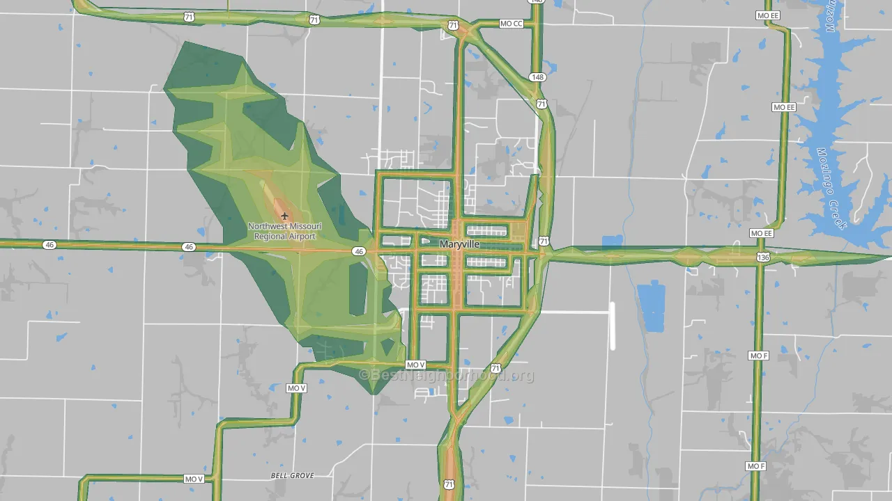 Maryville, MO Map of Noise Levels in Maryville