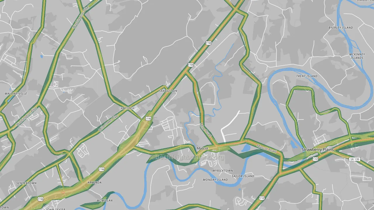 Mascot, TN Map of Noise Levels in Mascot
