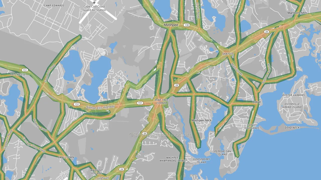 Mashpee, MA Map of Noise Levels in Mashpee