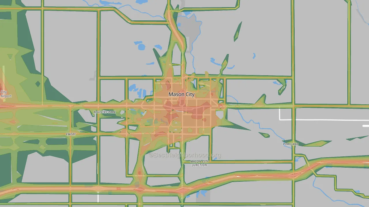 Mason City, IA Map of Noise Levels in Mason City