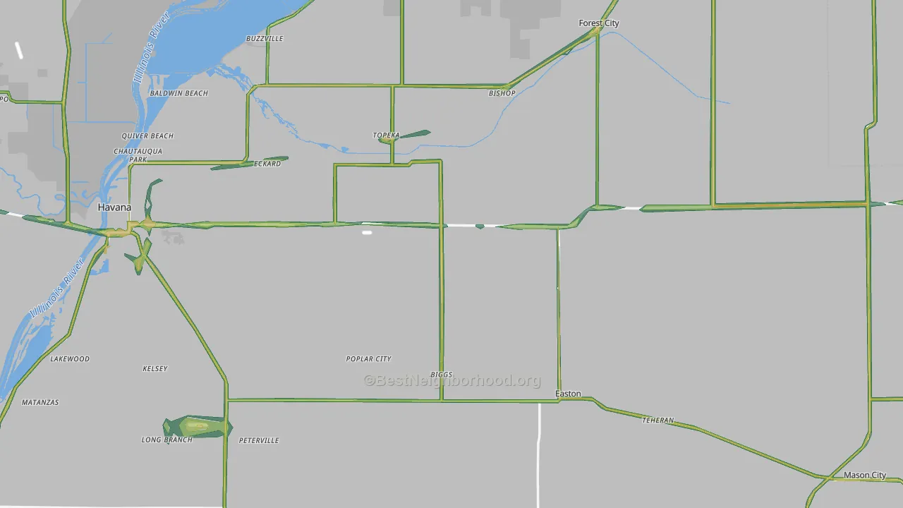 Mason County, IL Map of Noise Levels in Mason County