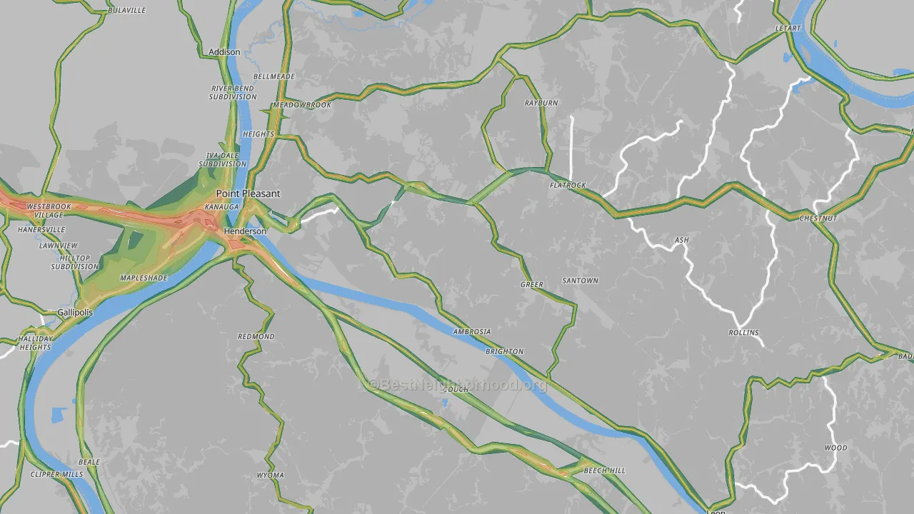 Mason County, WV Map of Noise Levels in Mason County