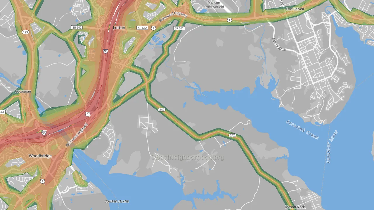 Mason Neck, VA Map of Noise Levels in Mason Neck