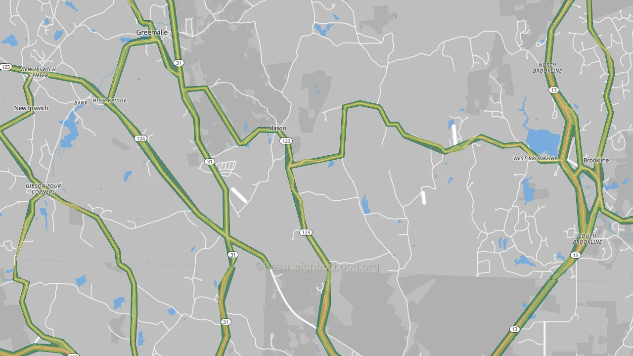 Mason, NH Map of Noise Levels in Mason