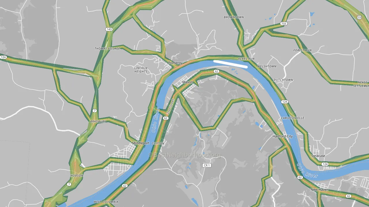 Mason, WV Map of Noise Levels in Mason