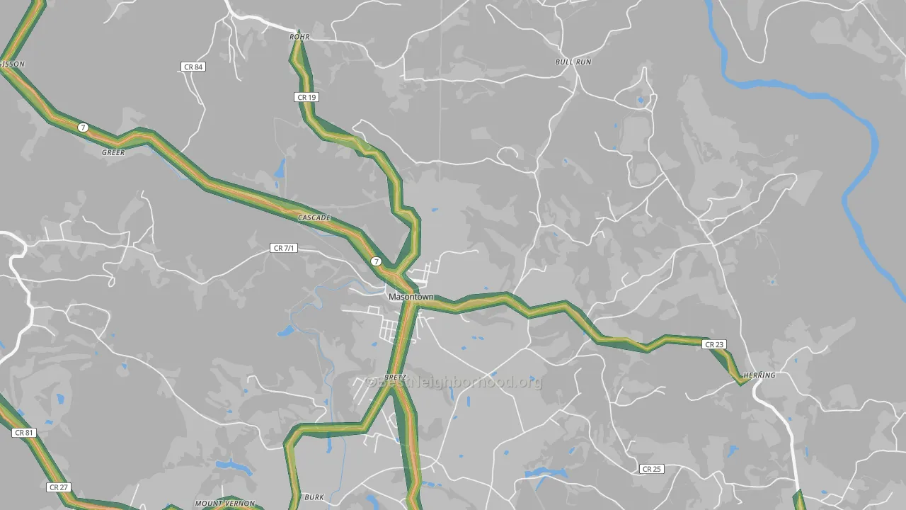 Masontown, WV Map of Noise Levels in Masontown
