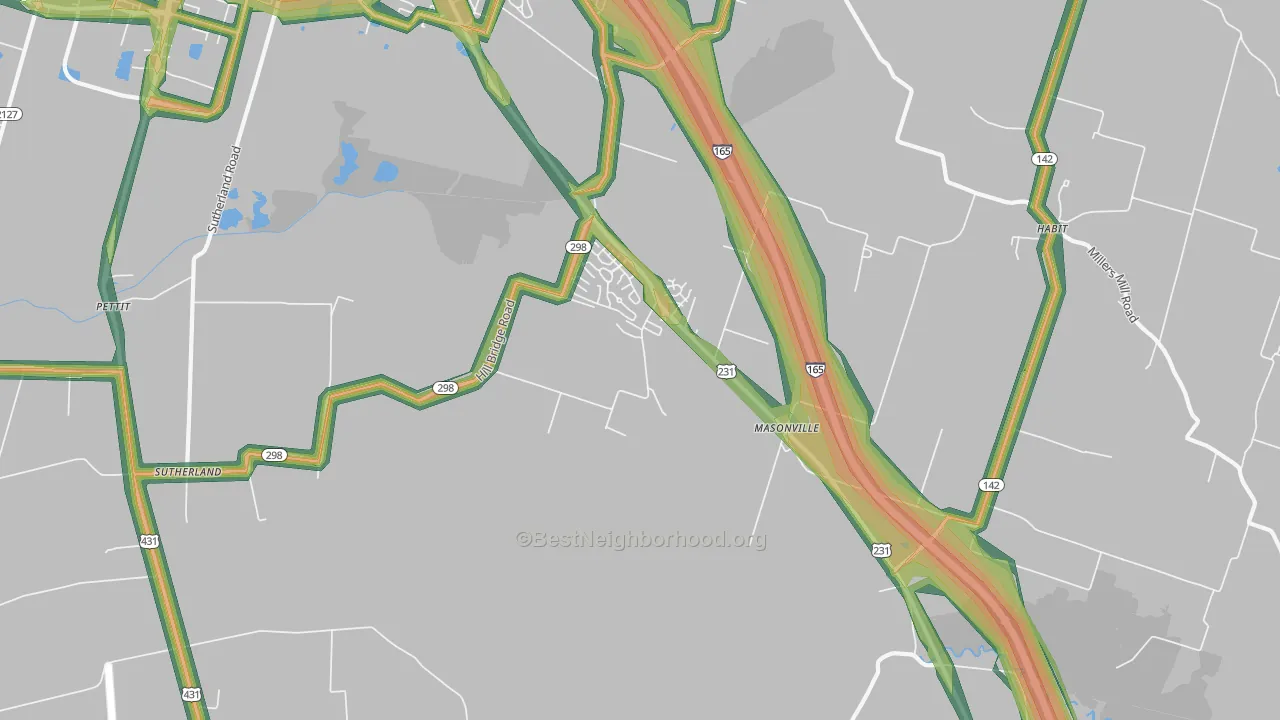 Masonville, KY Map of Noise Levels in Masonville