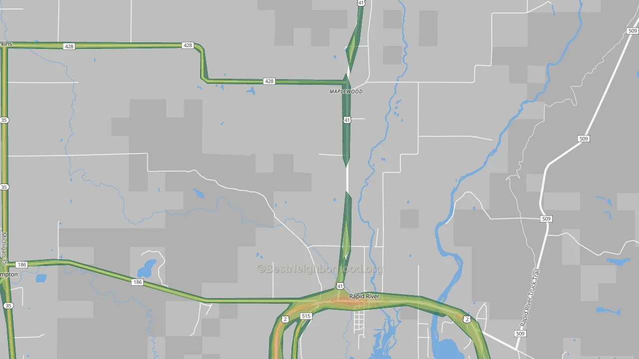 Masonville, MI Map of Noise Levels in Masonville