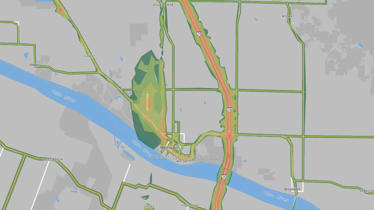 Massac County, IL Map of Noise Levels in Massac County