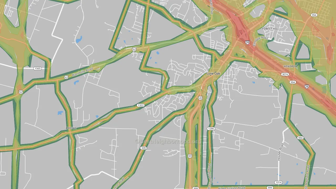 Massac, KY Map of Noise Levels in Massac