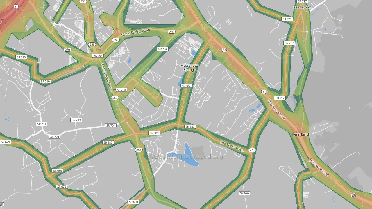 Massanetta Springs, VA Map of Noise Levels in Massanetta Springs