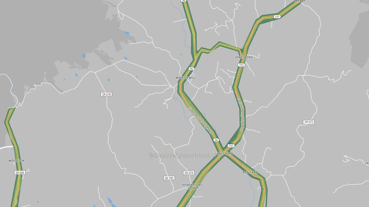 Massies Mill, VA Map of Noise Levels in Massies Mill