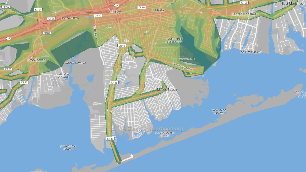 Mastic Beach, NY Map of Noise Levels in Mastic Beach