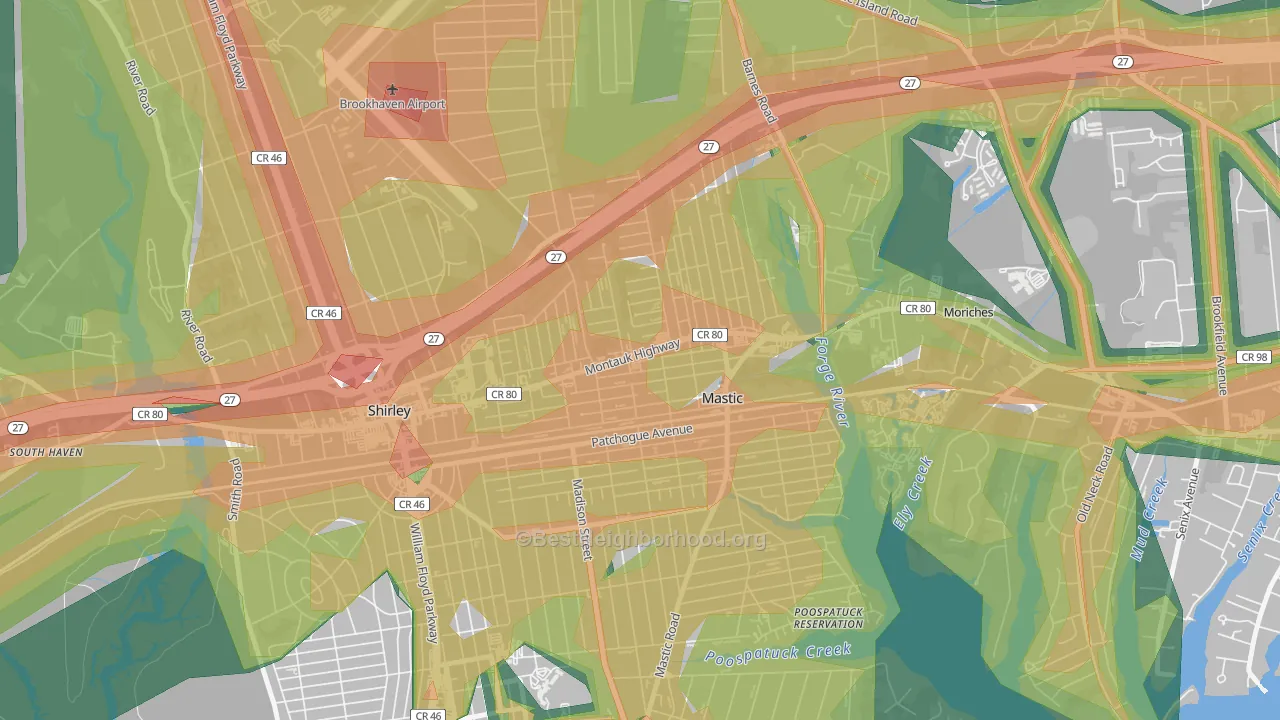 Mastic, NY Map of Noise Levels in Mastic
