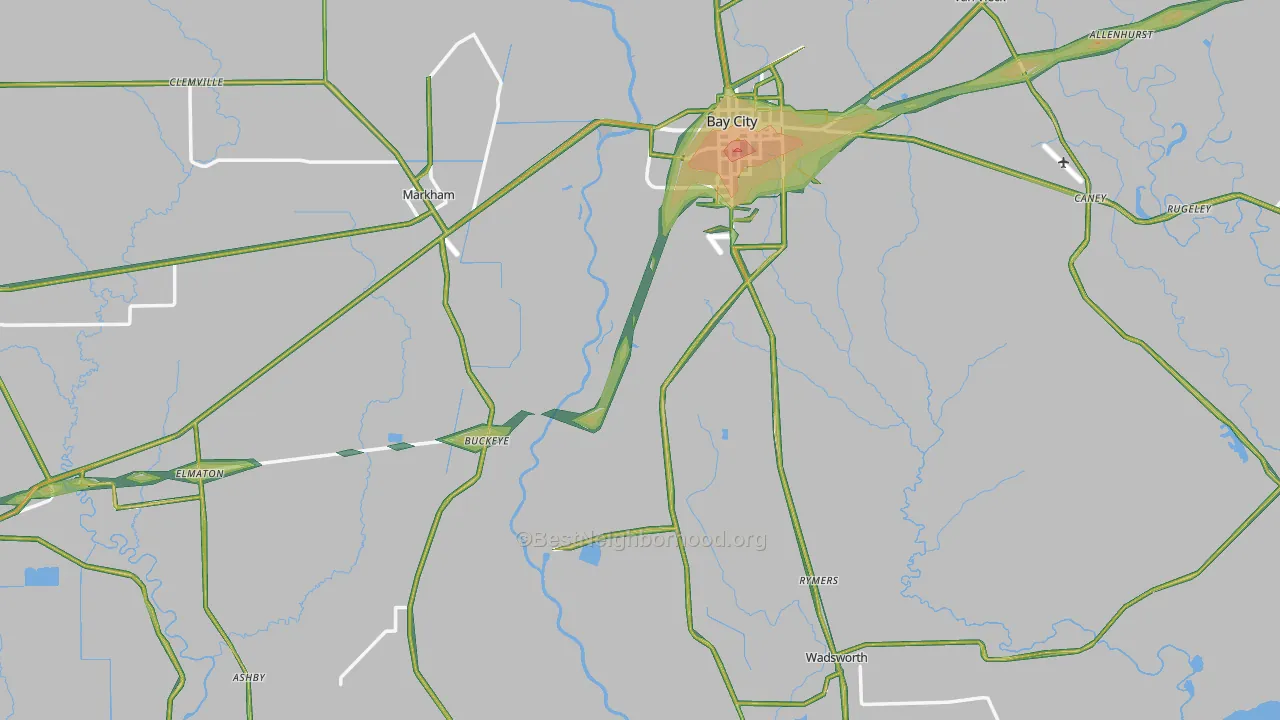Matagorda County, TX Map of Noise Levels in Matagorda County