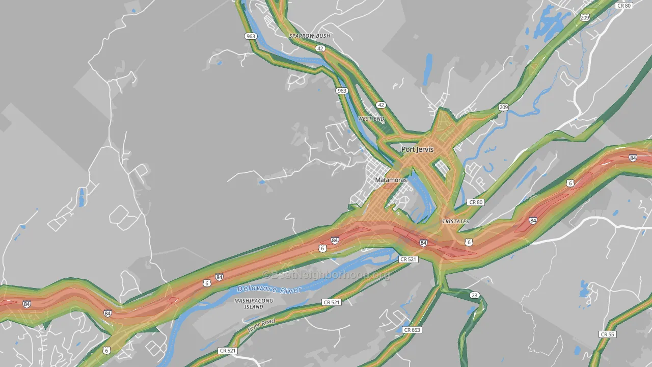 Matamoras, PA Map of Noise Levels in Matamoras