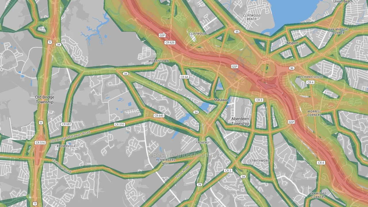 Matawan, NJ Map of Noise Levels in Matawan