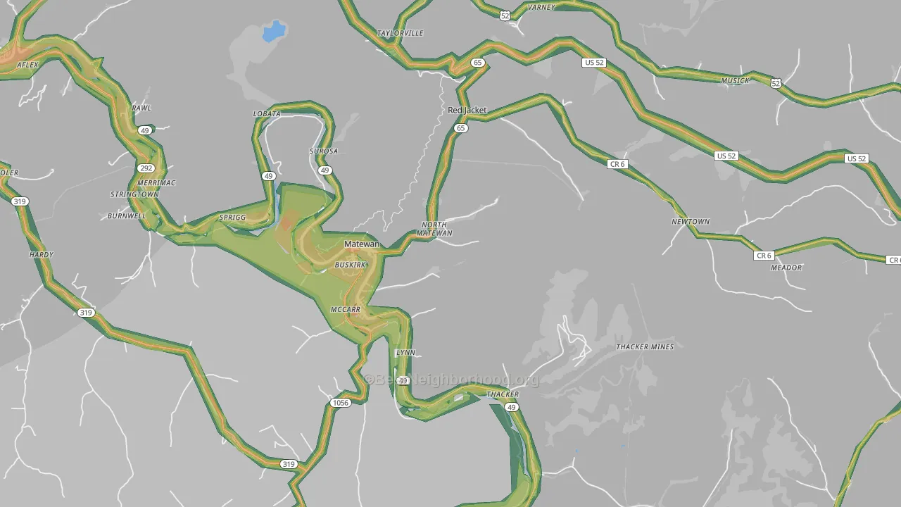 Matewan, WV Map of Noise Levels in Matewan