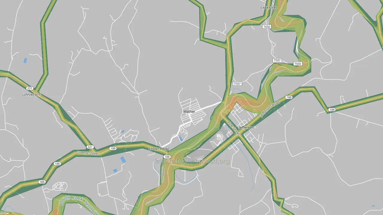 Mather, PA Map of Noise Levels in Mather