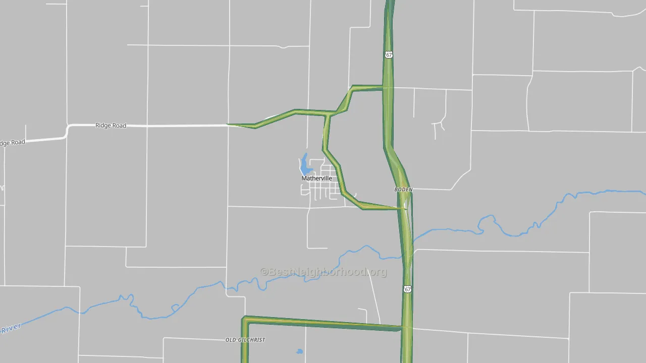 Matherville, IL Map of Noise Levels in Matherville