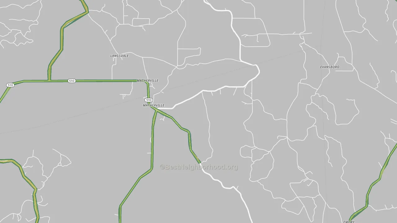 Matherville, MS Map of Noise Levels in Matherville