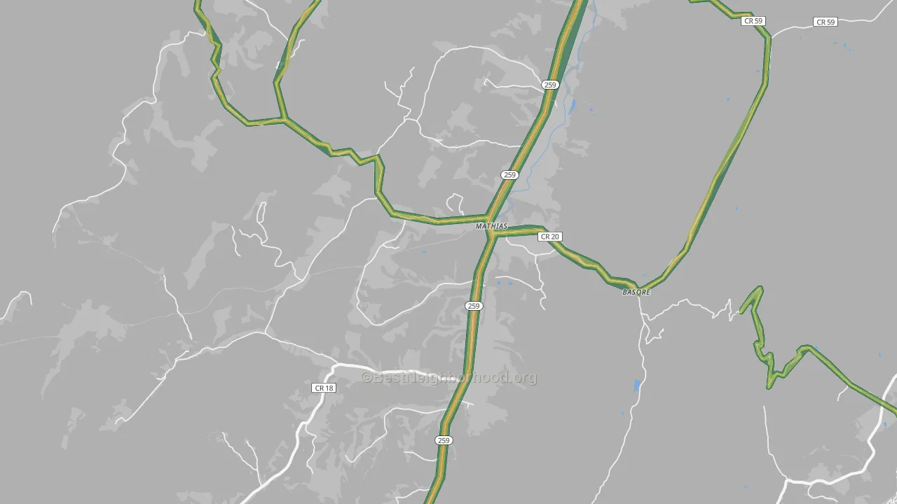 Mathias, WV Map of Noise Levels in Mathias