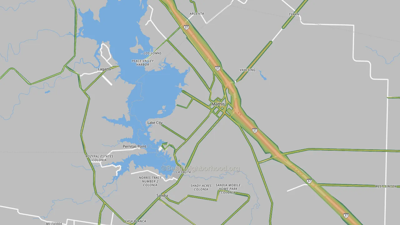 Mathis, TX Map of Noise Levels in Mathis
