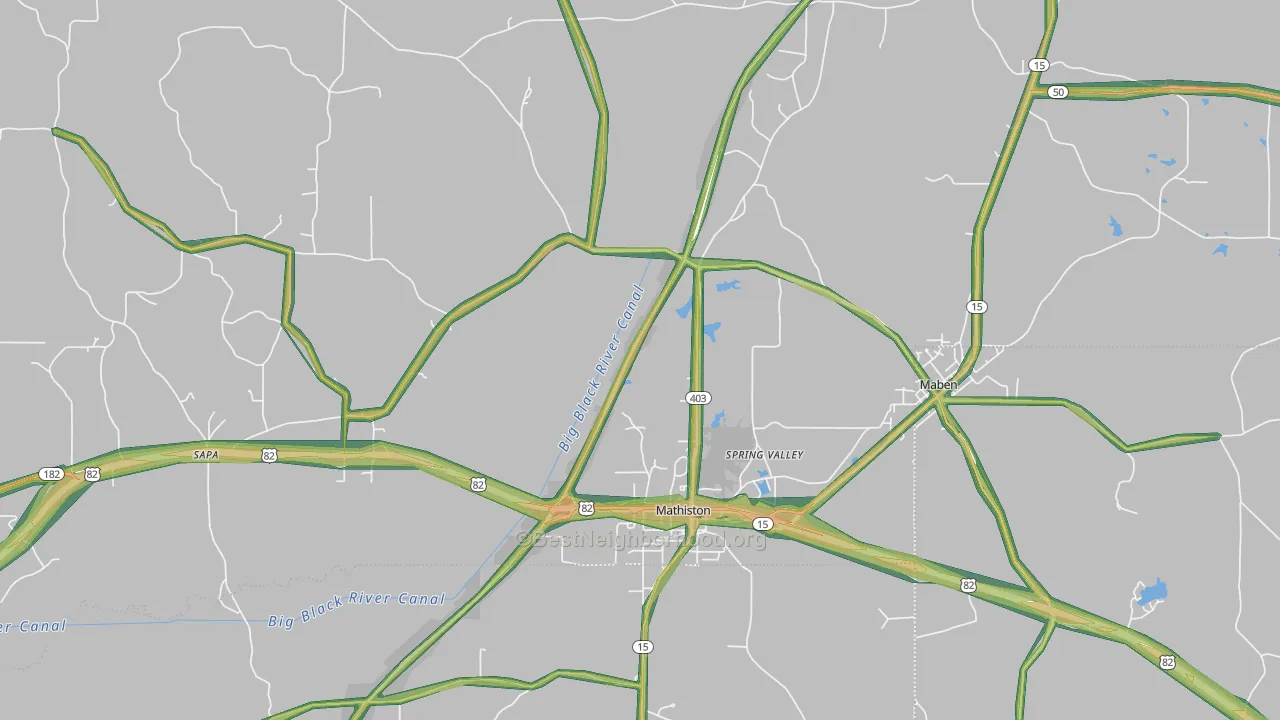 Mathiston, MS Map of Noise Levels in Mathiston