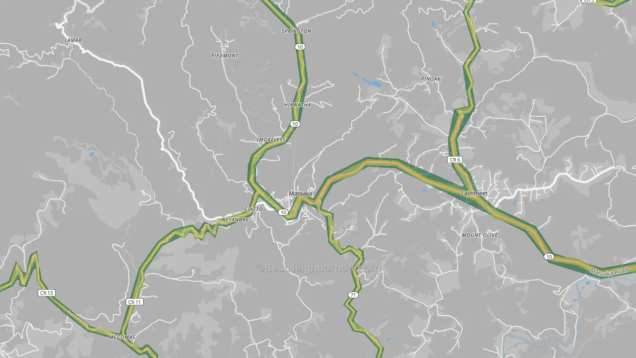 Matoaka, WV Map of Noise Levels in Matoaka