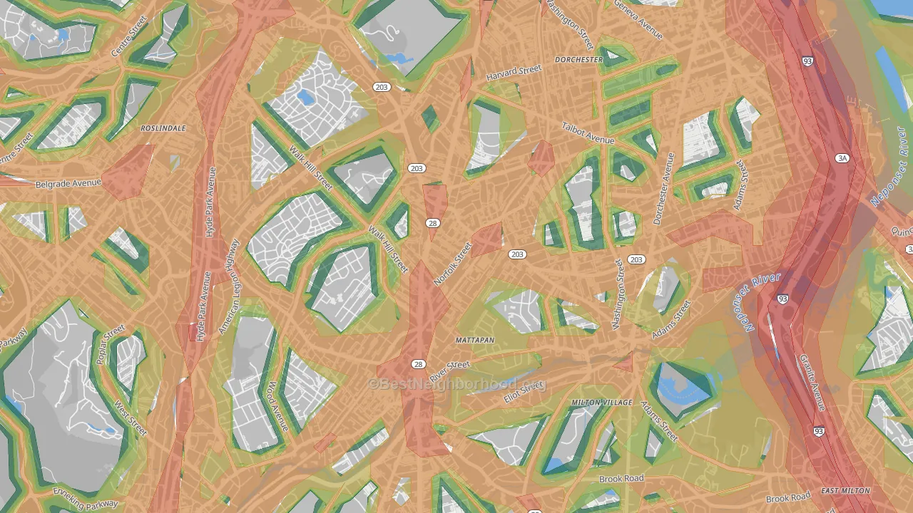 Mattapan, MA Map of Noise Levels in Mattapan